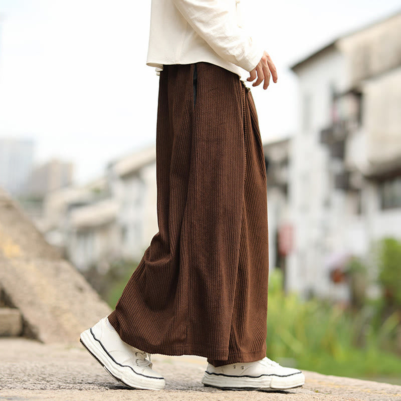 Nimara Ritual Fall Solid Color Drawstring Design Men's Corduroy Wide Leg Pants With Pockets