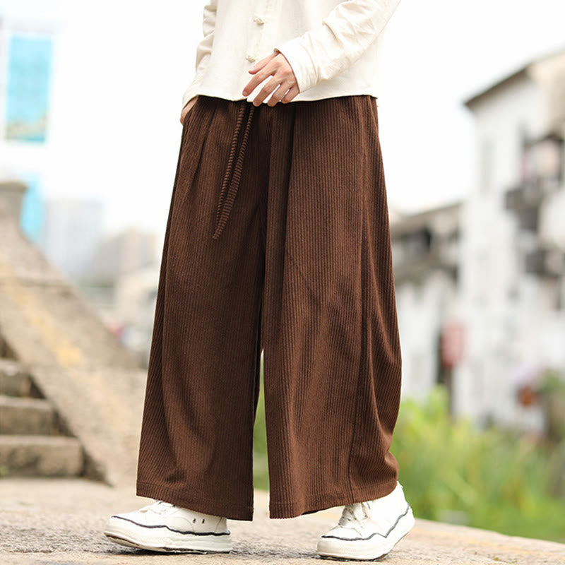 Nimara Ritual Fall Solid Color Drawstring Design Men's Corduroy Wide Leg Pants With Pockets