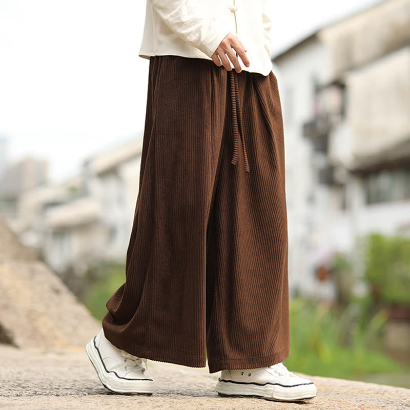 Nimara Ritual Fall Solid Color Drawstring Design Men's Corduroy Wide Leg Pants With Pockets