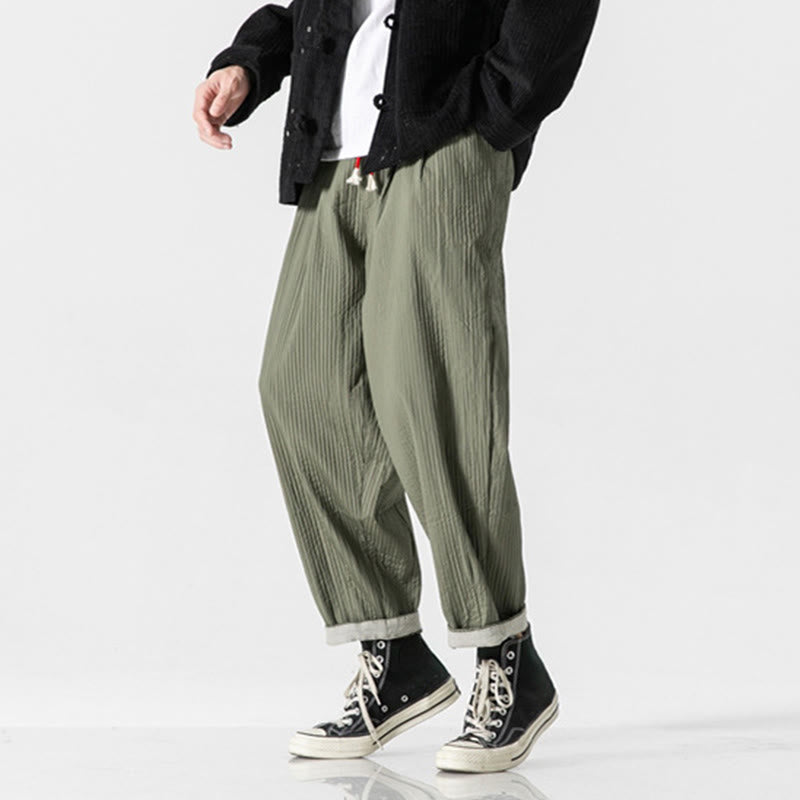 Nimara Ritual Fall Solid Color Drawstring Men's Ankle-Length Harem Pants With Pockets