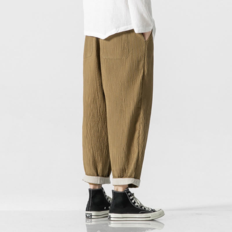 Nimara Ritual Fall Solid Color Drawstring Men's Ankle-Length Harem Pants With Pockets