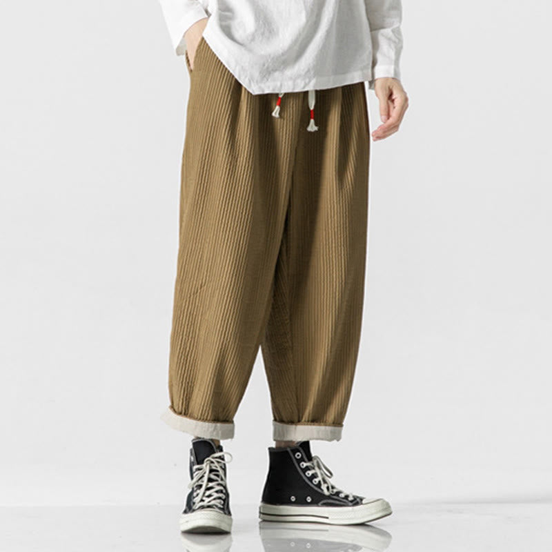 Nimara Ritual Fall Solid Color Drawstring Men's Ankle-Length Harem Pants With Pockets