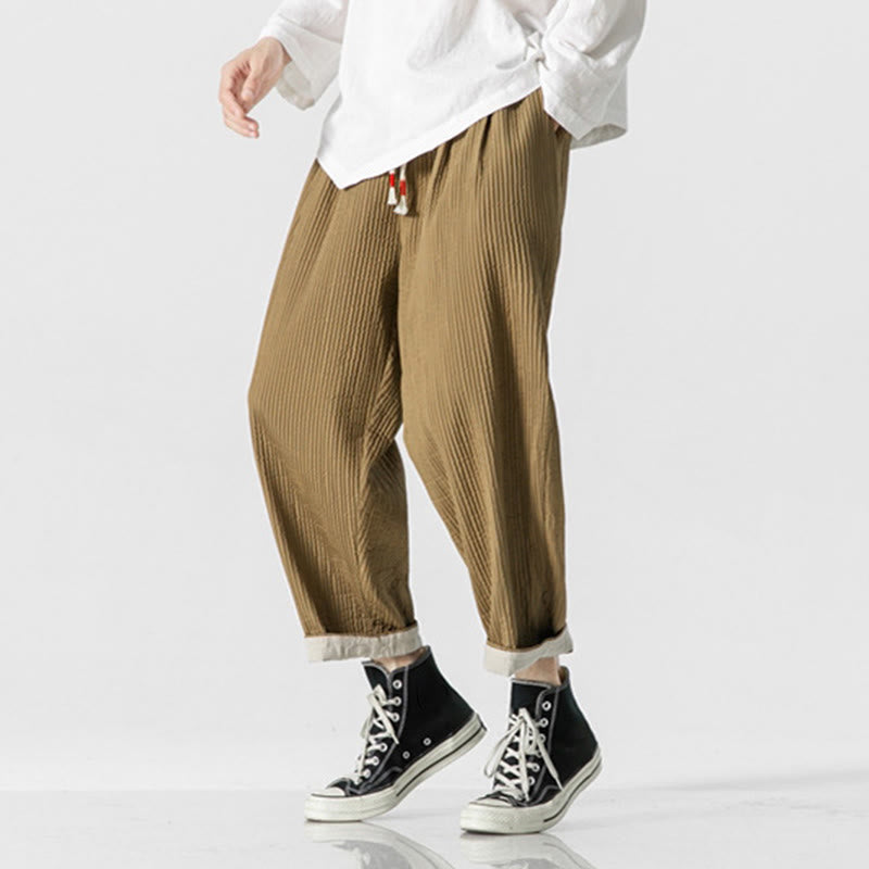Nimara Ritual Fall Solid Color Drawstring Men's Ankle-Length Harem Pants With Pockets
