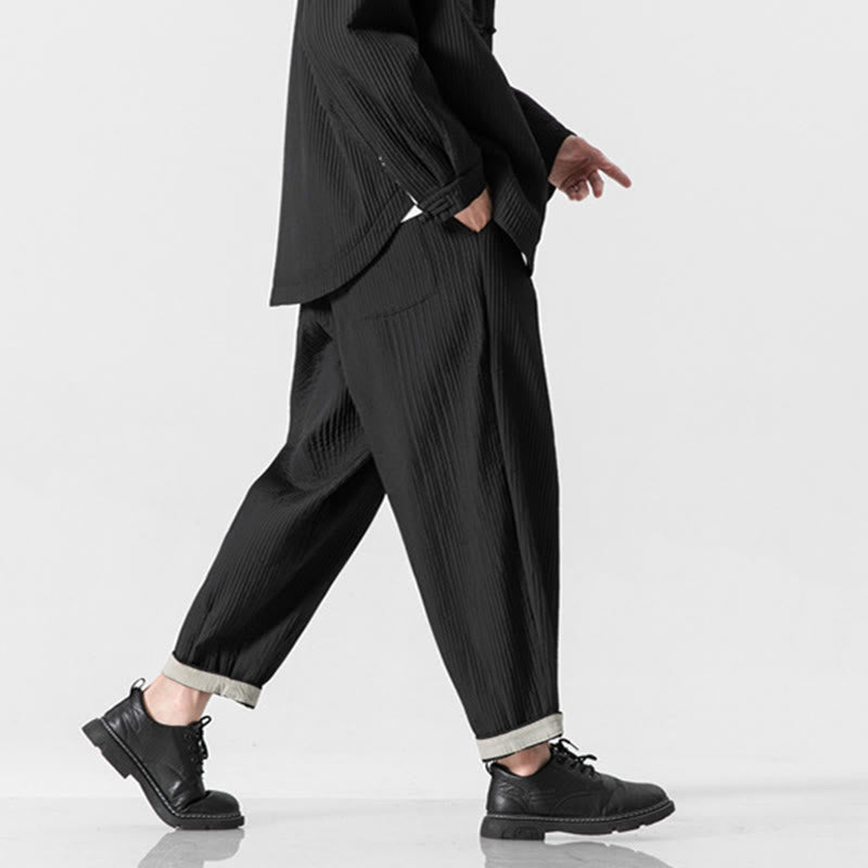 Nimara Ritual Fall Solid Color Drawstring Men's Ankle-Length Harem Pants With Pockets