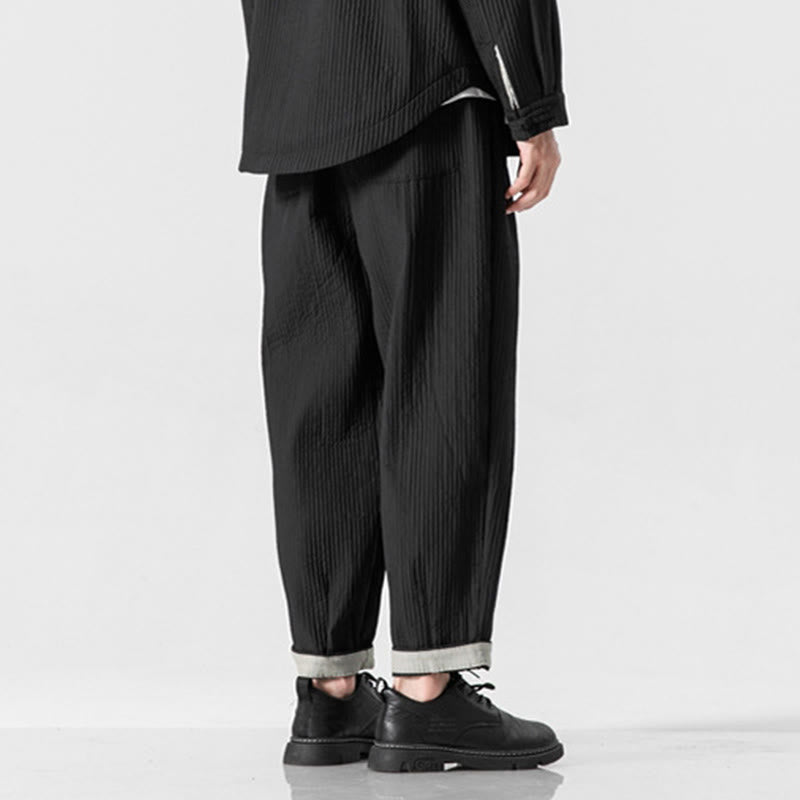 Nimara Ritual Fall Solid Color Drawstring Men's Ankle-Length Harem Pants With Pockets