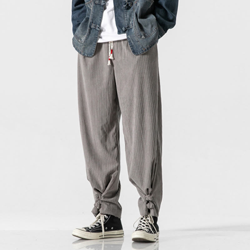 Nimara Ritual Fall Winter Men's Pure Color Button Design Cotton Straight Leg Pants With Pockets