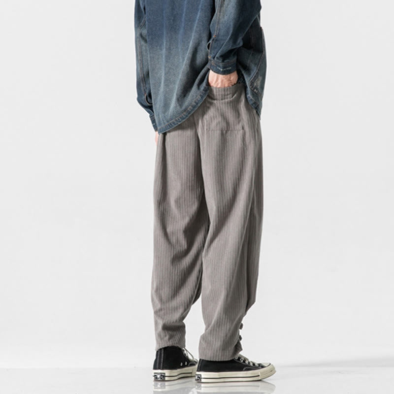 Nimara Ritual Fall Winter Men's Pure Color Button Design Cotton Straight Leg Pants With Pockets