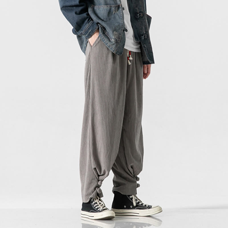Nimara Ritual Fall Winter Men's Pure Color Button Design Cotton Straight Leg Pants With Pockets