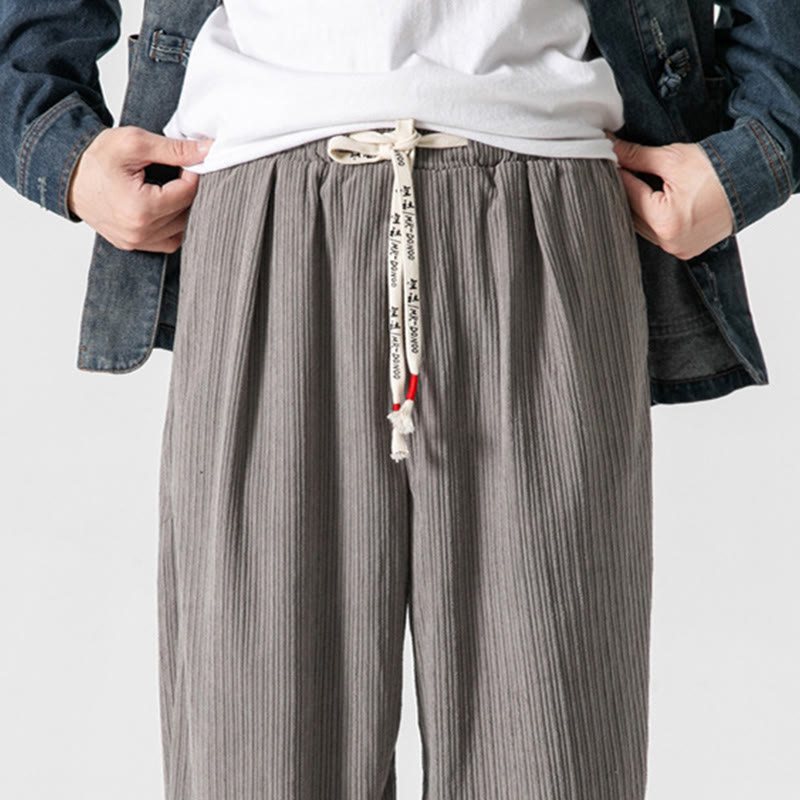 Nimara Ritual Fall Winter Men's Pure Color Button Design Cotton Straight Leg Pants With Pockets
