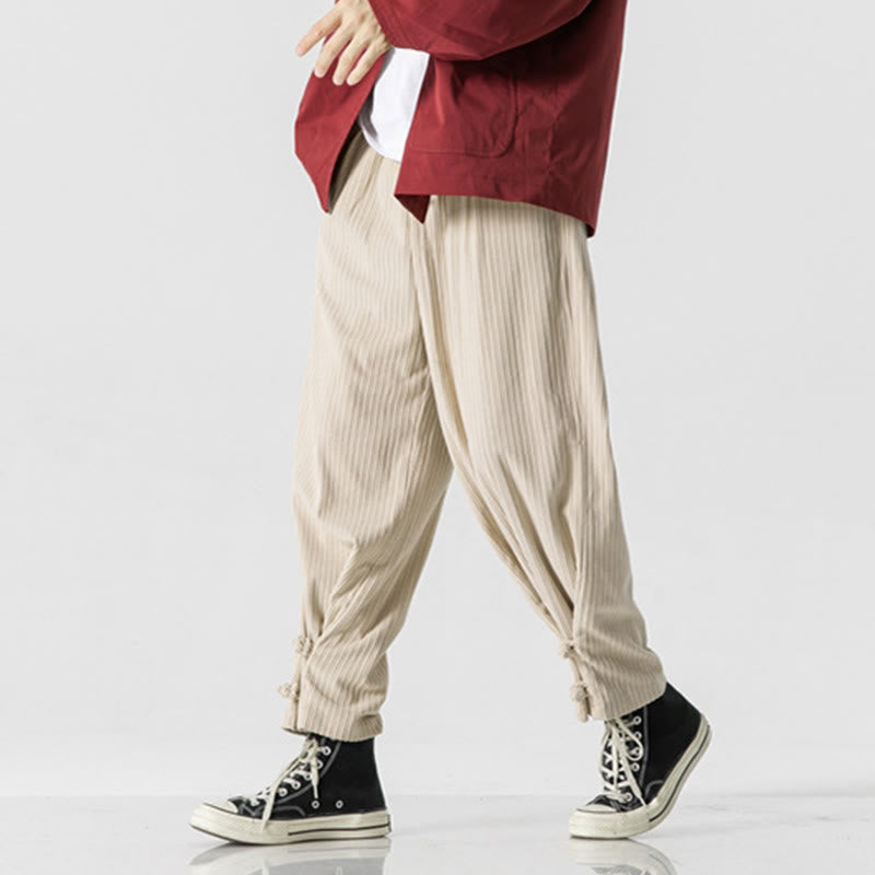 Nimara Ritual Fall Winter Men's Pure Color Button Design Cotton Straight Leg Pants With Pockets