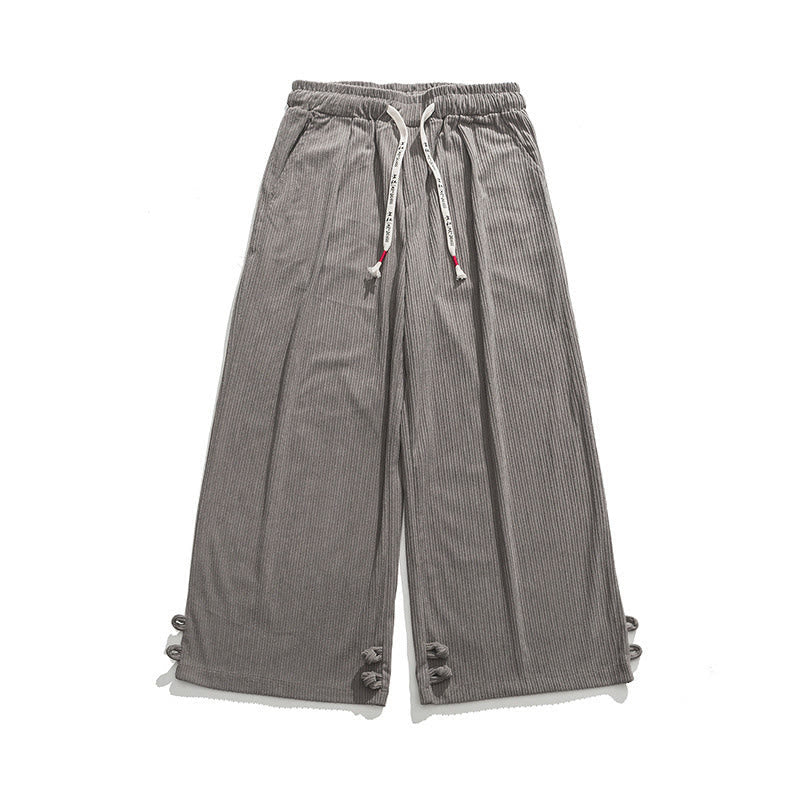 Nimara Ritual Fall Winter Men's Pure Color Button Design Cotton Straight Leg Pants With Pockets