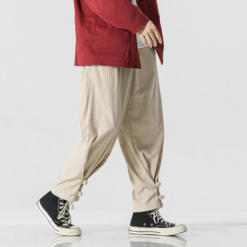 Nimara Ritual Fall Winter Men's Pure Color Button Design Cotton Straight Leg Pants With Pockets
