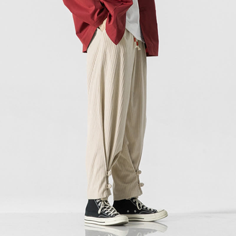 Nimara Ritual Fall Winter Men's Pure Color Button Design Cotton Straight Leg Pants With Pockets