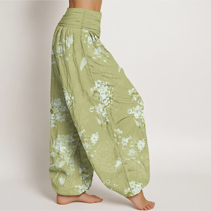Nimara Ritual Cotton Refresh Hydrangea Clustered Flowers Pattern Women's Elastic Waist Harem Pants