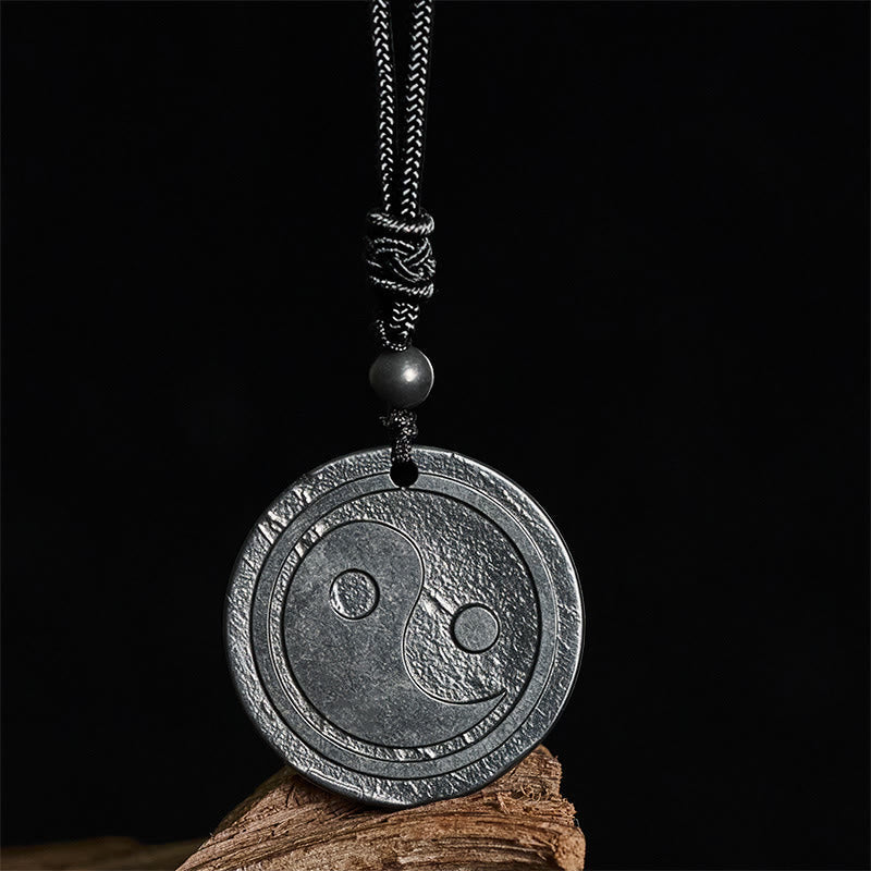 Nimara Ritual Natural Authentic Shungite Stone Carved Yin Yang Protection Necklace Pendant