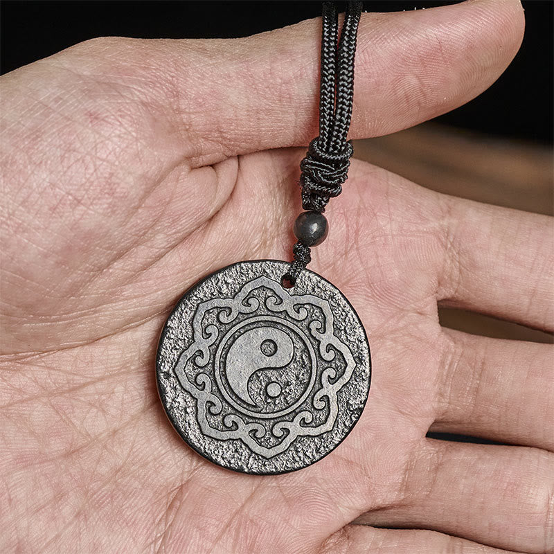 Nimara Ritual Tai Chi Yin Yang Symbol Authentic Shungite Stone Inner Strength Necklace Pendant