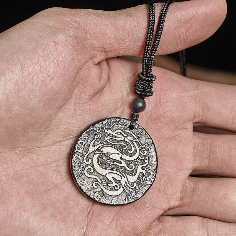 Nimara Ritual Carved Dragon Pattern Authentic Shungite Stone Inner Strength Necklace Pendant