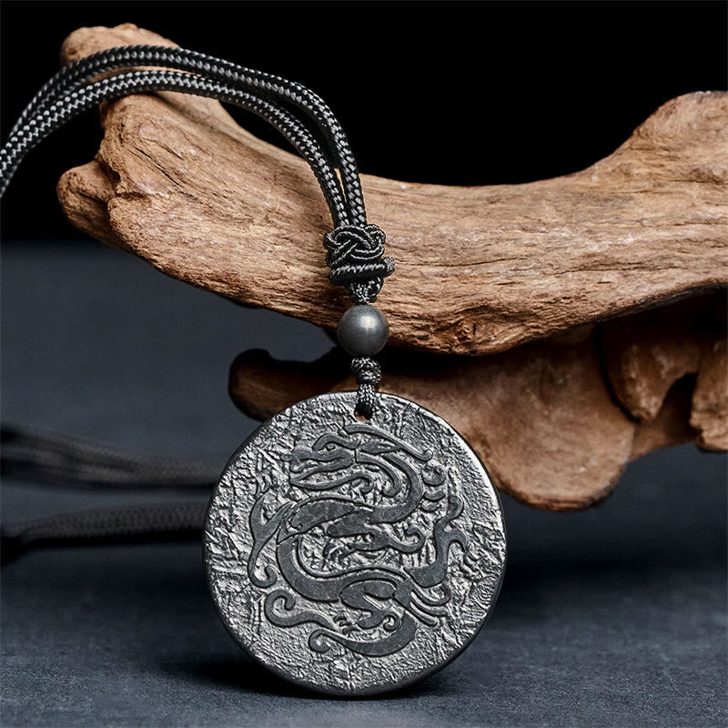 Nimara Ritual Carved Dragon Pattern Authentic Shungite Stone Inner Strength Necklace Pendant