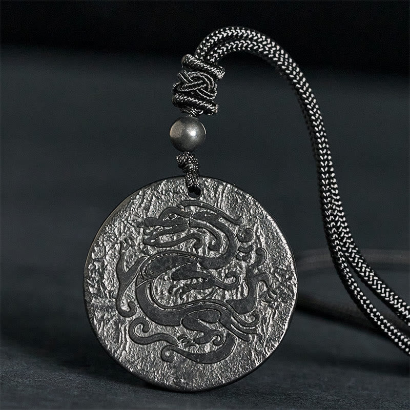 Nimara Ritual Carved Dragon Pattern Authentic Shungite Stone Inner Strength Necklace Pendant