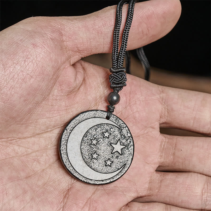 Nimara Ritual Moon Star Round Design Authentic Shungite Stone Protection Necklace Pendant