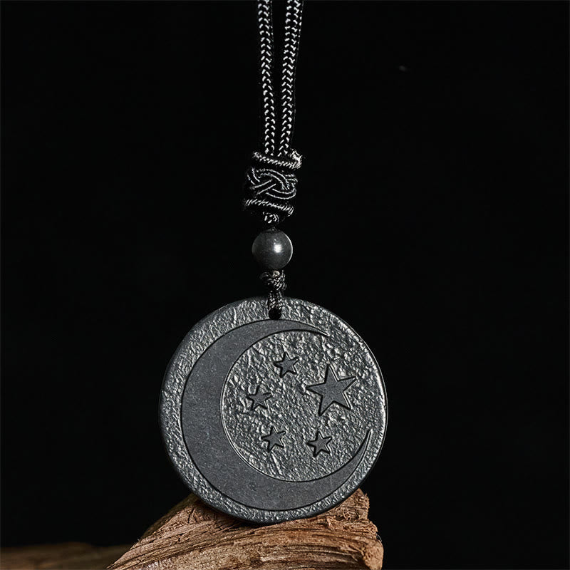 Nimara Ritual Moon Star Round Design Authentic Shungite Stone Protection Necklace Pendant