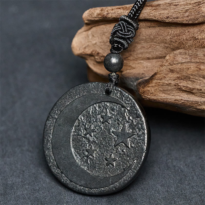 Nimara Ritual Moon Star Round Design Authentic Shungite Stone Protection Necklace Pendant