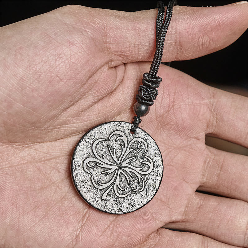 Nimara Ritual Four Leaf Clover Authentic Shungite Stone Graphite Stone Protection Necklace Pendant