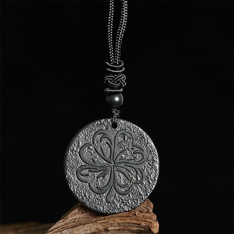 Nimara Ritual Four Leaf Clover Authentic Shungite Stone Graphite Stone Protection Necklace Pendant