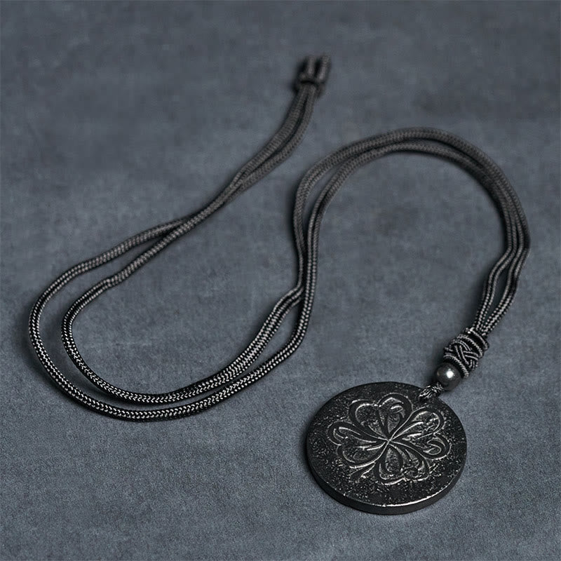 Nimara Ritual Four Leaf Clover Authentic Shungite Stone Graphite Stone Protection Necklace Pendant
