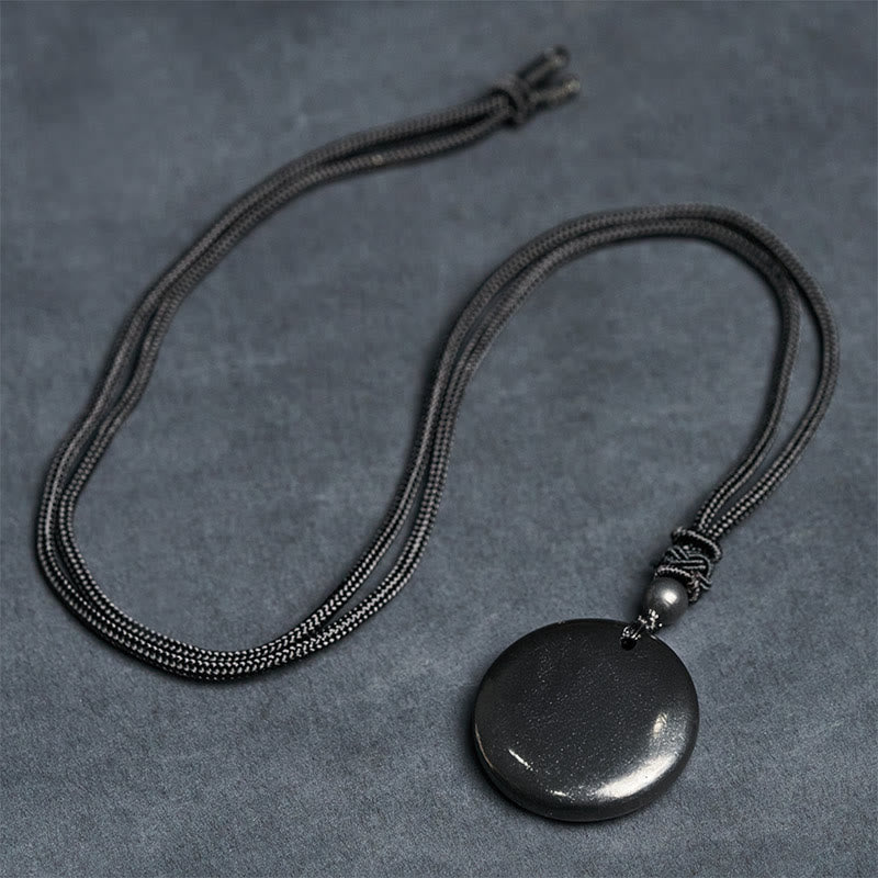 Nimara Ritual Geometric Round Authentic Shungite Stone Rope Inner Strength Necklace Pendant