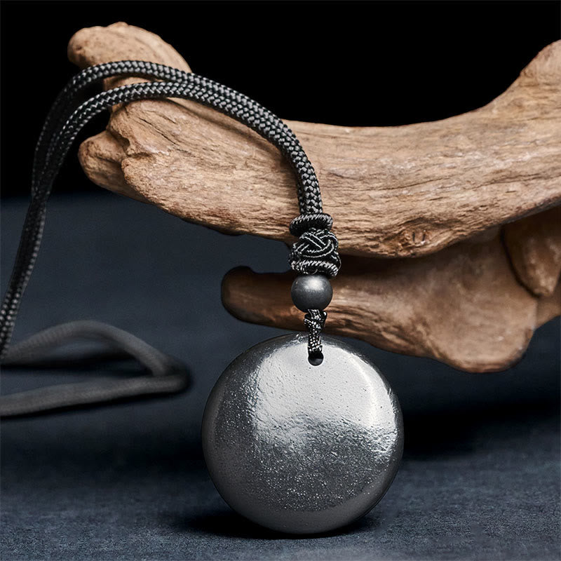 Nimara Ritual Geometric Round Authentic Shungite Stone Rope Inner Strength Necklace Pendant