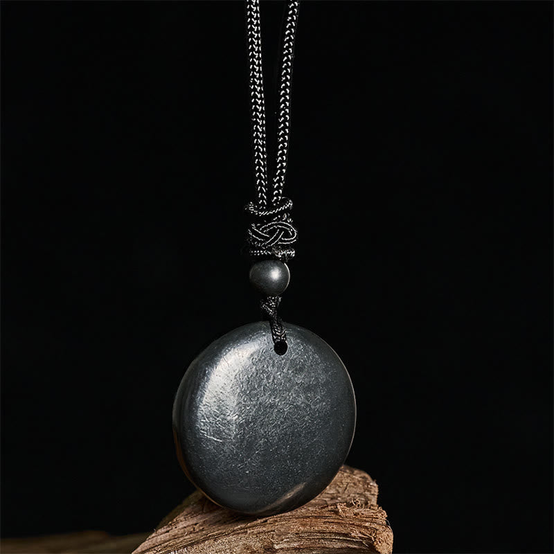 Nimara Ritual Geometric Round Authentic Shungite Stone Rope Inner Strength Necklace Pendant
