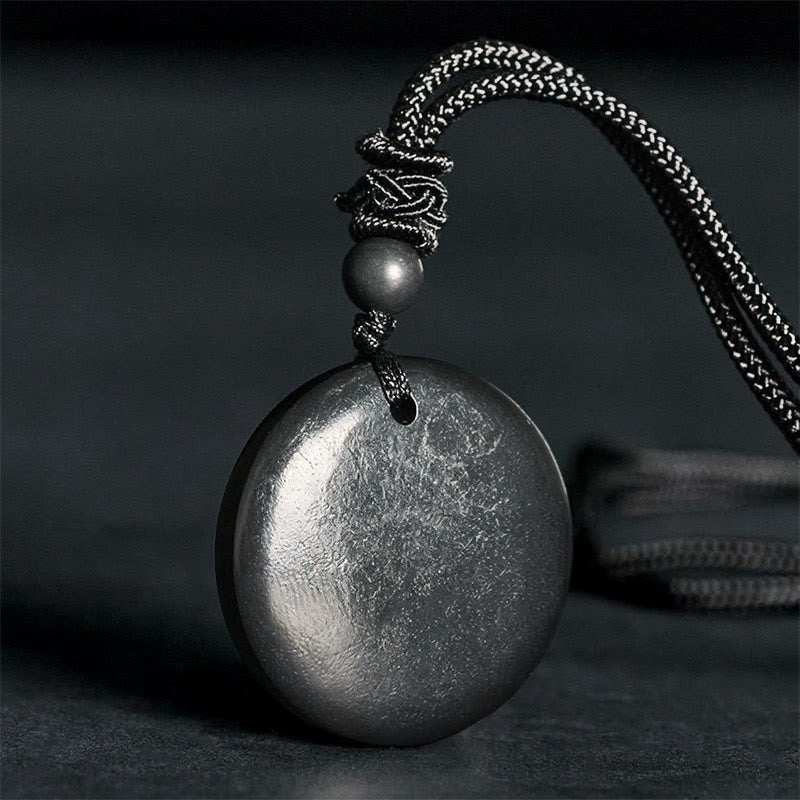 Nimara Ritual Geometric Round Authentic Shungite Stone Rope Inner Strength Necklace Pendant