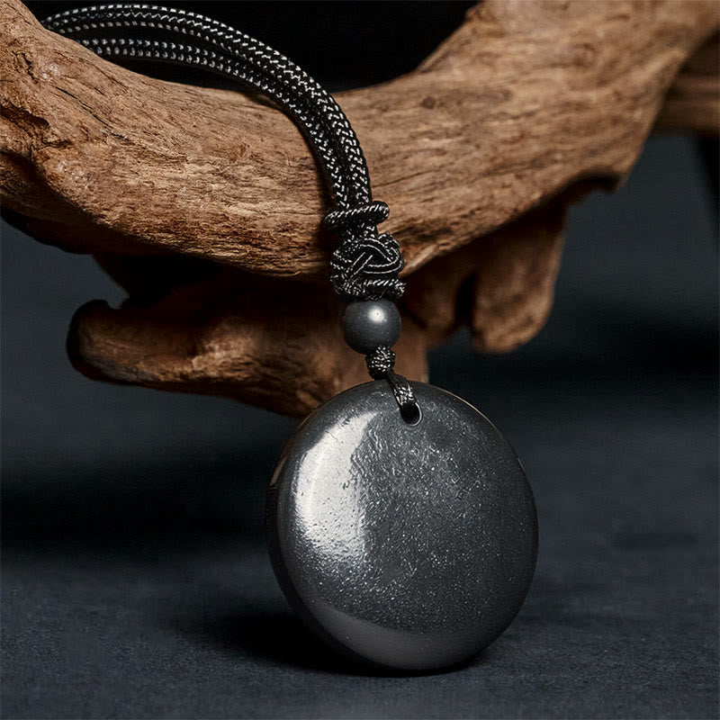 Nimara Ritual Geometric Round Authentic Shungite Stone Rope Inner Strength Necklace Pendant