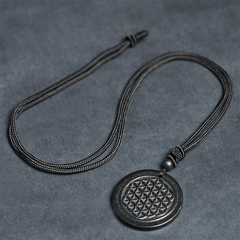 Nimara Ritual Flower of Life Carving Design Authentic Shungite Stone Protection Necklace Pendant