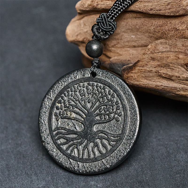 Nimara Ritual The Tree of Life Carving Pattern Authentic Shungite Stone Protection Necklace Pendant