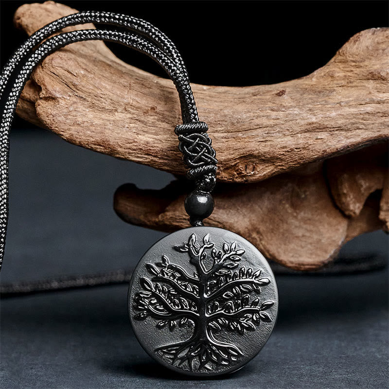 Nimara Ritual Natural The Tree of Life Pattern Black Obsidian Transformation Necklace Pendant