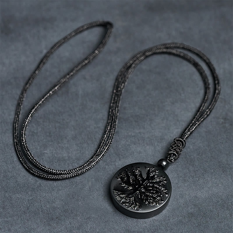 Nimara Ritual Natural The Tree of Life Pattern Black Obsidian Transformation Necklace Pendant
