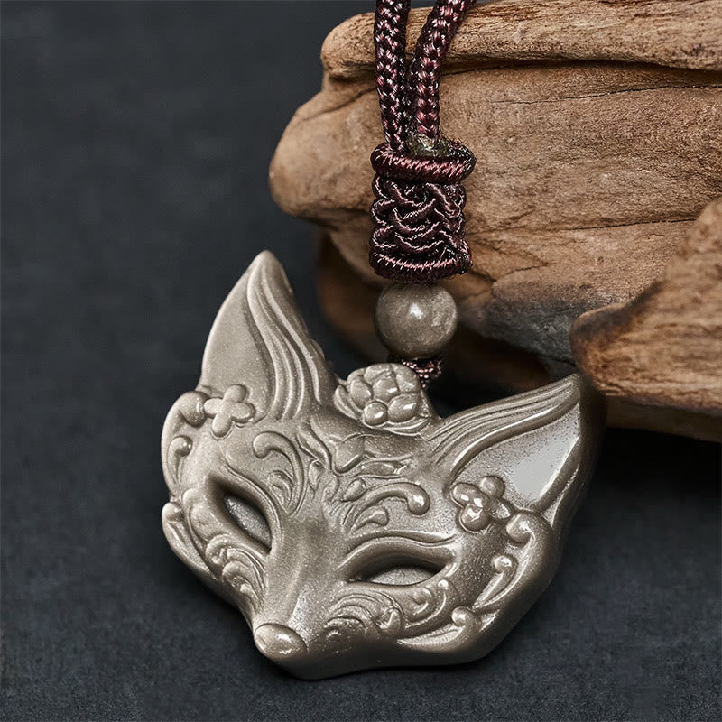 Nimara Ritual Relief Fox Design Silver Sheen Obsidian Ice Obsidian Protection Necklace Pendant
