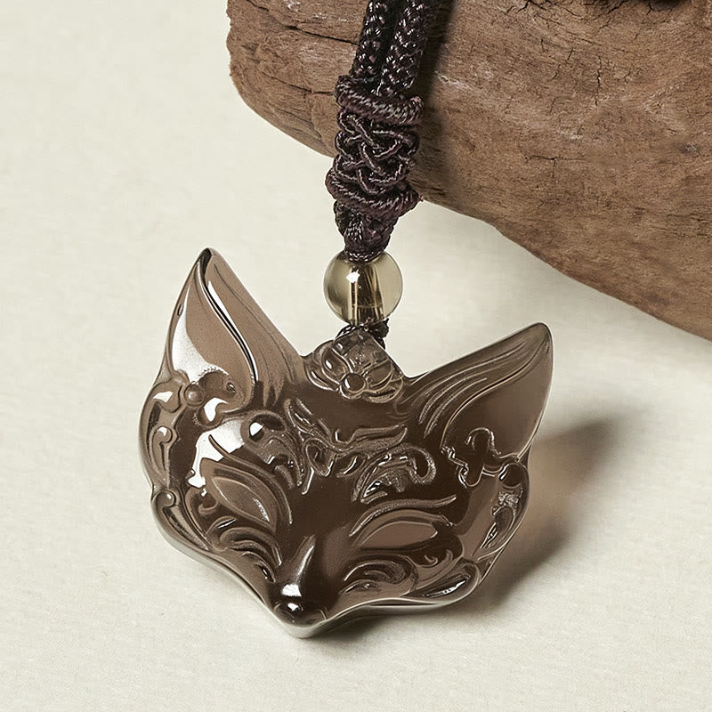 Nimara Ritual Relief Fox Design Silver Sheen Obsidian Ice Obsidian Protection Necklace Pendant