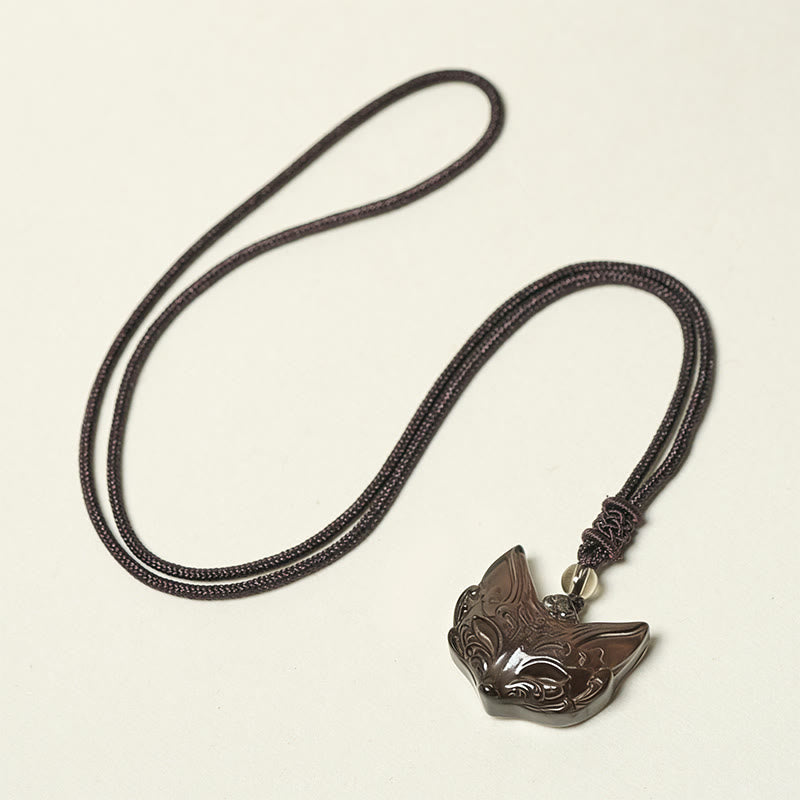 Nimara Ritual Relief Fox Design Silver Sheen Obsidian Ice Obsidian Protection Necklace Pendant