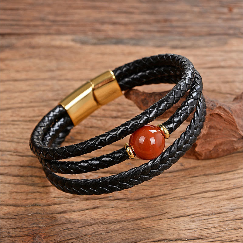 Nimara Ritual Multicolored Bead Green Tiger Eye Amethyst Craved Six True Words Leather Balance Bracelet