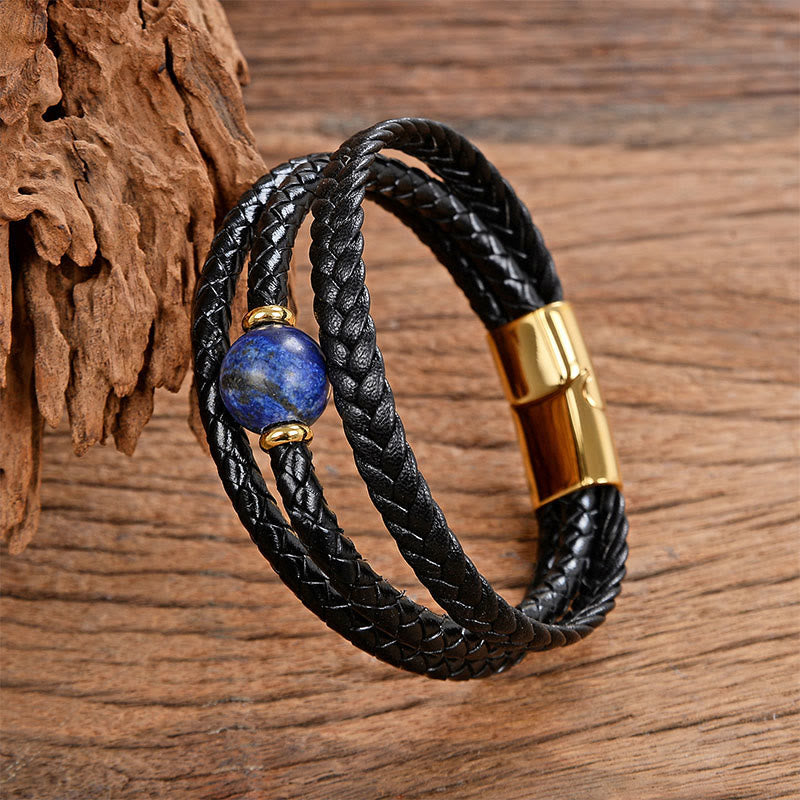 Nimara Ritual Multicolored Bead Green Tiger Eye Amethyst Craved Six True Words Leather Balance Bracelet
