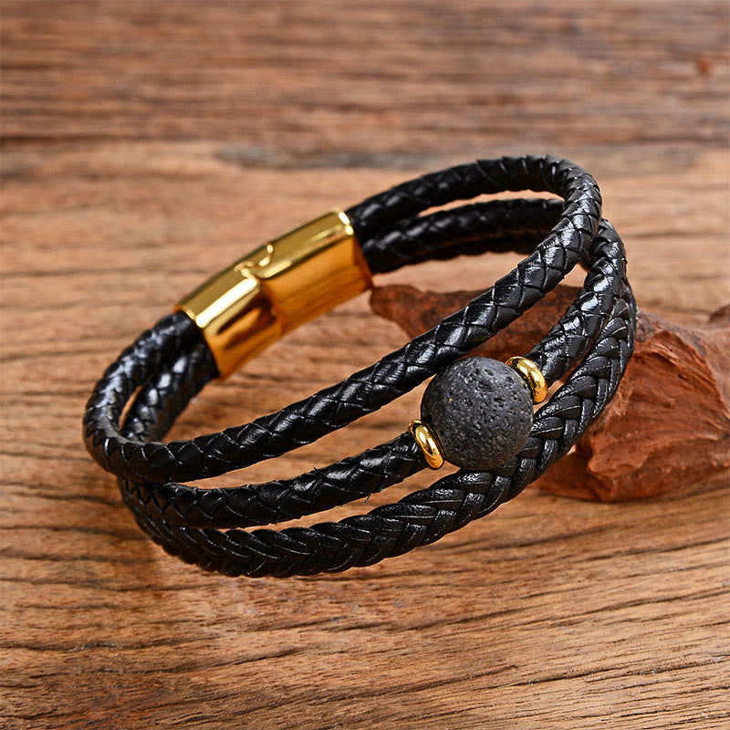 Nimara Ritual Multicolored Bead Green Tiger Eye Amethyst Craved Six True Words Leather Balance Bracelet