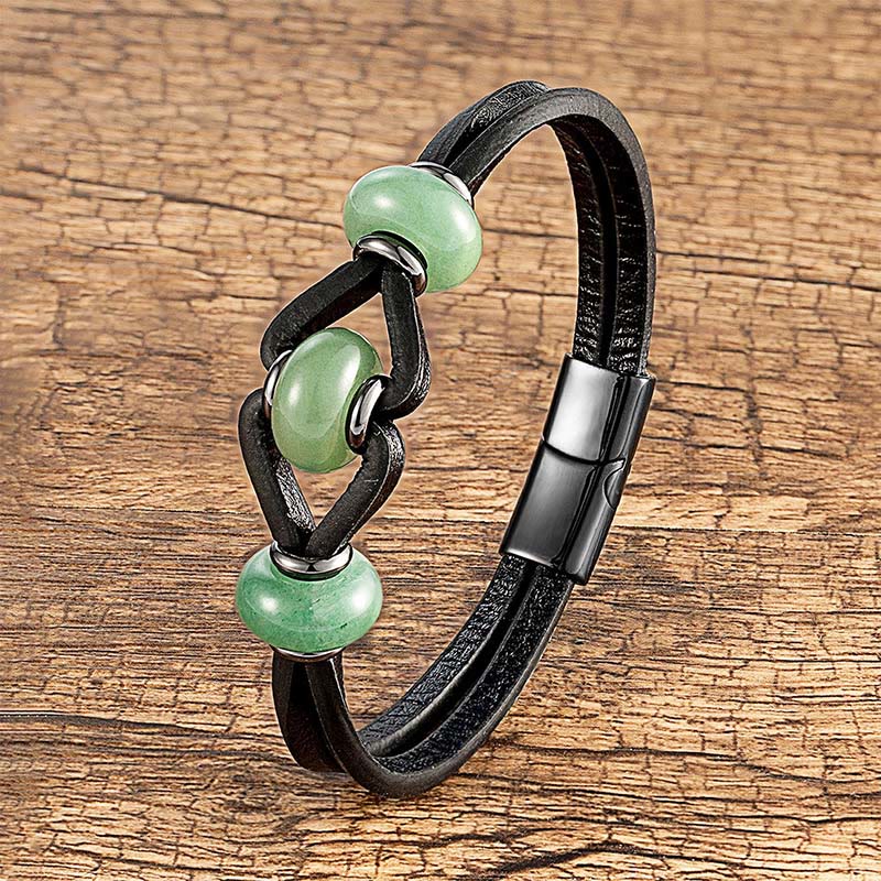 Nimara Ritual Amethyst Crystal Stone Double Leather Relieves Stress Round Bracelet