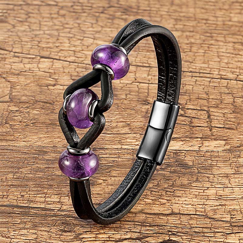 Nimara Ritual Amethyst Crystal Stone Double Leather Relieves Stress Round Bracelet