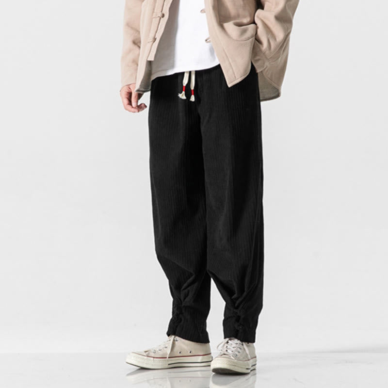 Nimara Ritual Fall Winter Men's Pure Color Button Design Cotton Straight Leg Pants With Pockets