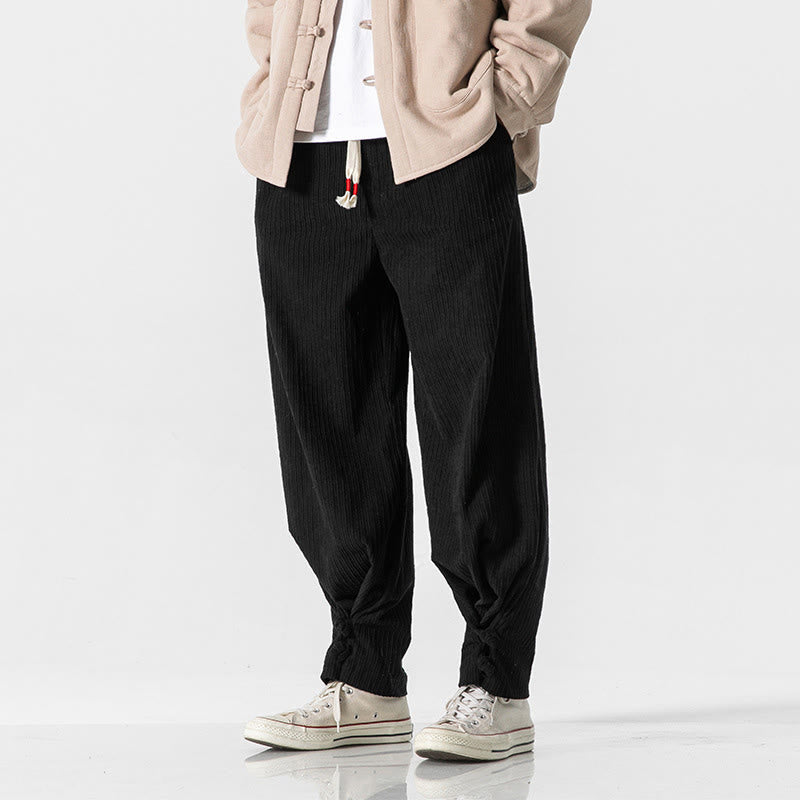 Nimara Ritual Fall Winter Men's Pure Color Button Design Cotton Straight Leg Pants With Pockets