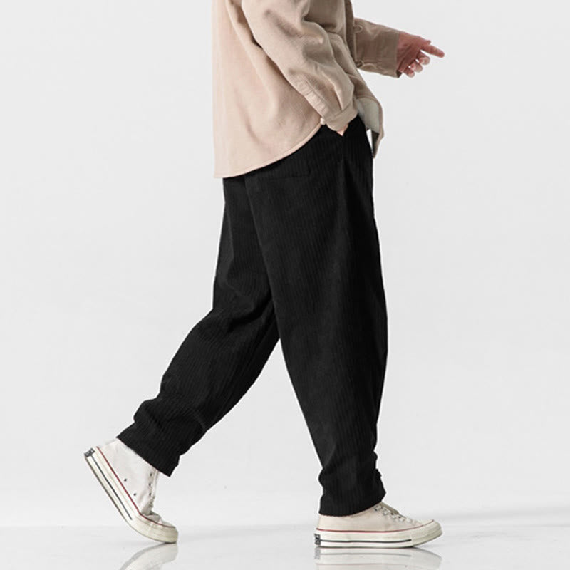 Nimara Ritual Fall Winter Men's Pure Color Button Design Cotton Straight Leg Pants With Pockets