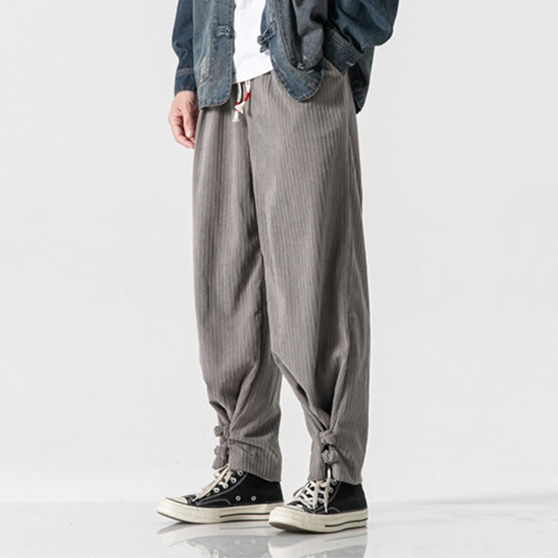 Nimara Ritual Fall Winter Men's Pure Color Button Design Cotton Straight Leg Pants With Pockets